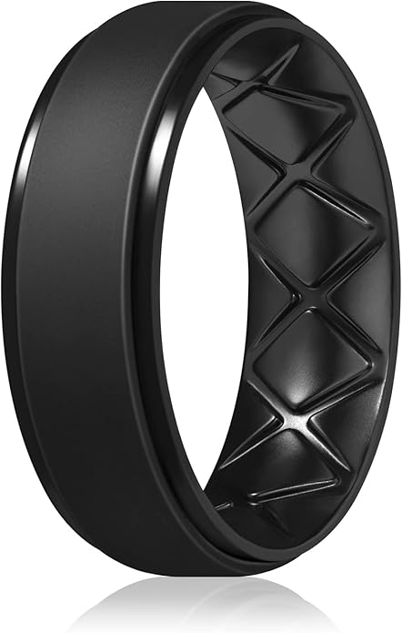 Egnaro Men's Rings 8.5mm Wide-2mm Thick Inner Arc Ergonomic Breathable Rubber Wedding bands-Hypoallergenic for Gym/Outdoor/Gift((1-7 Variety Pack with Half Size)