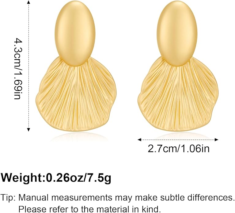 Gold Plated Earrings Dangle Chunky Fan-shaped Earrings Shell Earring for Women Two-Tone Fashion Statement Jewelry