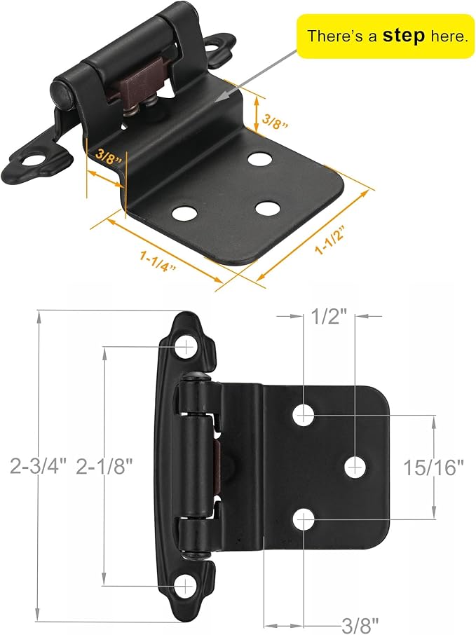 Matte Black Cabinet Hinges, 3/8” Inset, 4 Pack | - Image 2
