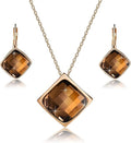 EVEVIC Square Austrian Crystal Necklace Earrings for Women Fashion 18K Gold Plated Hypoallergenic Jewelry Set