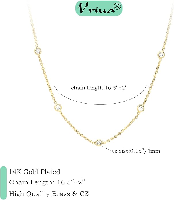 VRIUA Necklaces for Women - 14K Gold/Silver Plated Dainty Chain Necklace with Five Charms: Diamond, Bow, Snowflake, Cross, Flower, Clover, Butterfly, Heart, Star of David, and Star Trendy Jewelry