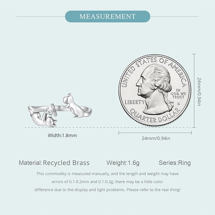 WOSTU Animal Open Adjustable Ring Playful Cat Dachshund Snake Koi Fish Hummingbird Bat Heart Feather Stacking Ring for Women, Sterling Silver Plated Pet Memorial Jewelry Gift for Cat Lovers