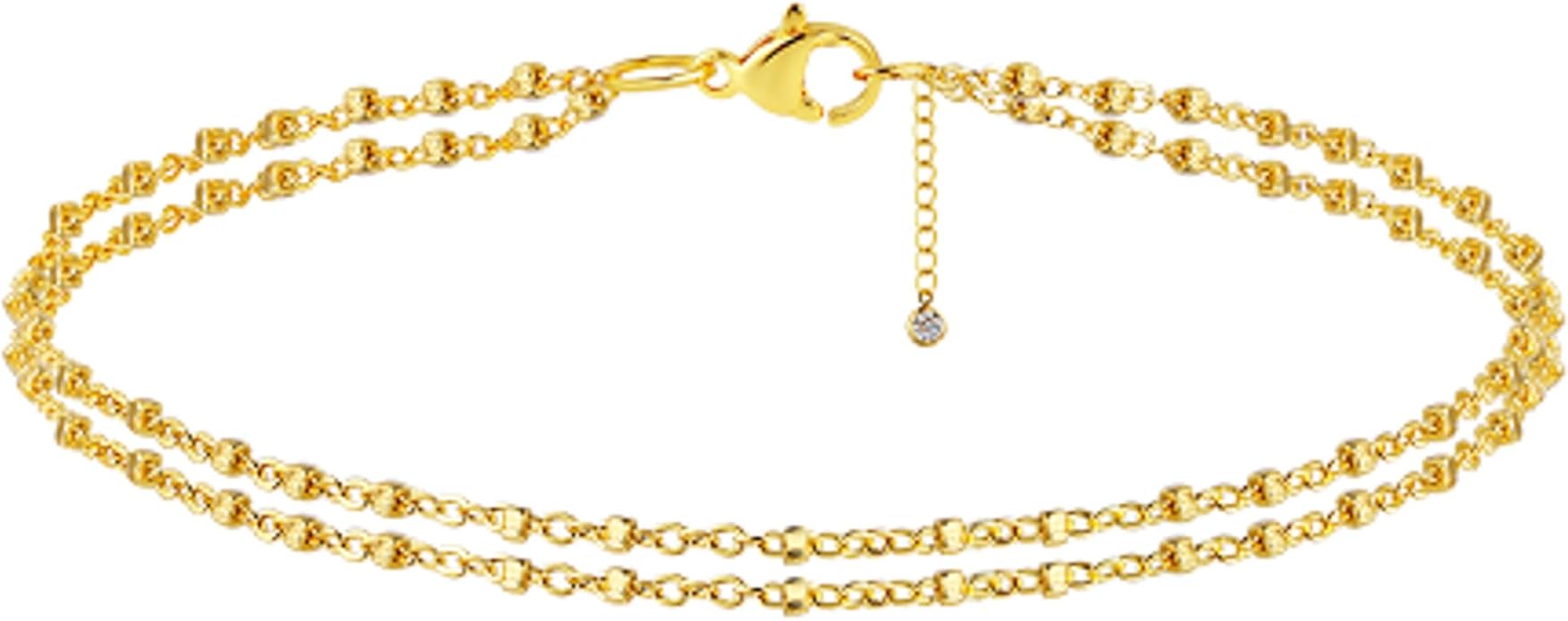 Anklets for Women 14K Gold Silver Plated Ankle Bracelets Trendy Waterproof Boho Anklets Set Adjustable Dainty Cute Diamond Beaded Heart Non Tarnish Summer Beach Jewelry Gift