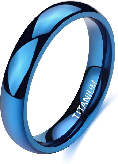 TIGRADE 2mm 4mm Blue Titanium Ring Plain Dome High Polished Wedding Band Comfort Fit for Women Men Size 3.5-13
