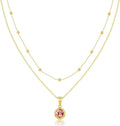 14K Gold-Plated Women's Double-Layer Birthstone Necklace Delicate Round Birthstone Pendant with a Simple Necklace, a Birthday Gift for Women Teenage Girls