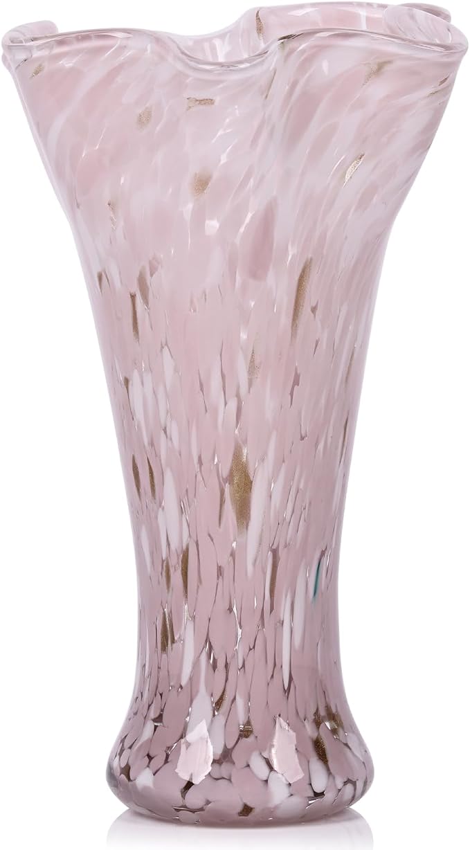 9.0" H Pink Glass Vases for Flower, Unique Hand Blown Glass Vase | Wide Mouth - Image 8
