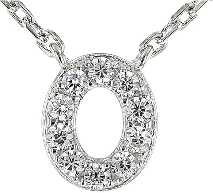 JTV Sterling Silver Initial Necklace for Women, 0.13 CTW White Cubic Zirconia Letter Pendant, Rhodium-Plated, Personalized Monogram Jewelry, Gift Box Included, 18”