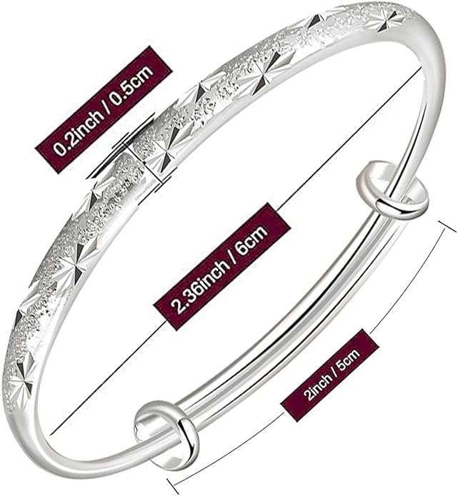 Solid 925 Sterling Silver Bracelets for Women Simple Adjustable Bangle Bracelet
