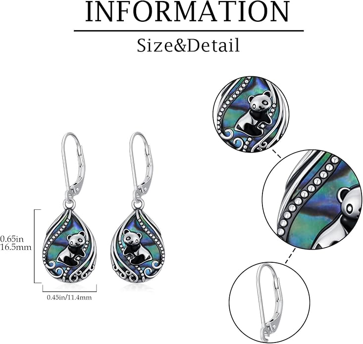 Animal Earrings 925 Sterling Silver Abalone Shell Dangle Drop Earrings Leverback Earrings Cute Animal Jewelry Gifts for Women Girlfriend