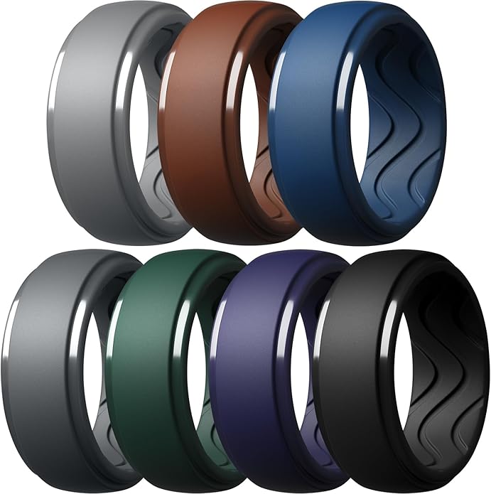 Egnaro Men's Silicone Rings 10mm Wide 2.5mm Thick, Rubber Wedding Bands with Inner Arc Ergonomic Breathable Design, 1/4/5/7 Variety Multipack