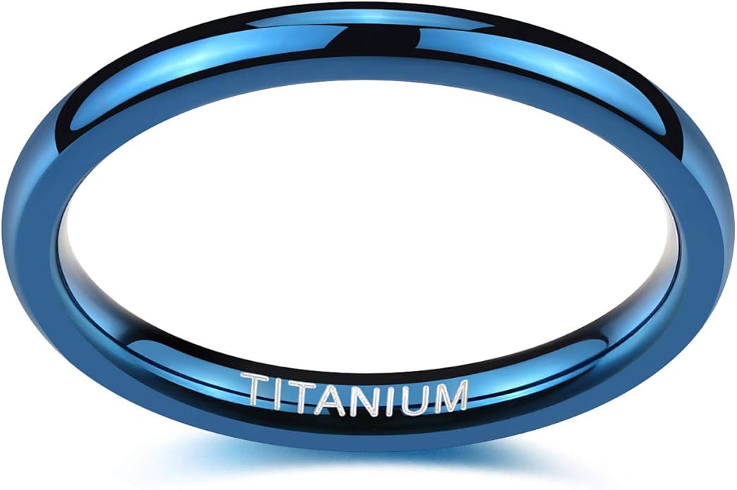 TIGRADE 2mm 4mm Blue Titanium Ring Plain Dome High Polished Wedding Band Comfort Fit for Women Men Size 3.5-13