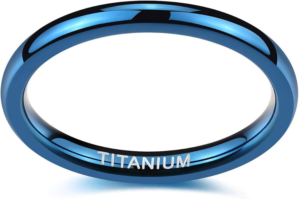 TIGRADE 2mm 4mm Blue Titanium Ring Plain Dome High Polished Wedding Band Comfort Fit for Women Men Size 3.5-13