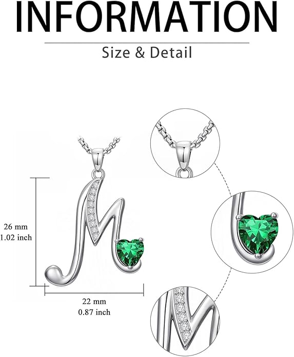 Valentines Day Gifts for Women Alphabet A to Z Initial Birthstone Pendant Necklaces for Women - 18k White Gold Plated Personalized Name Jewelry Valentine Mothers Day Birthday Gifts for Women Her Girlfriend