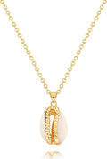 Natural Seashell Shell Scallop Pendant Choker Necklace Adjustable 18K Gold Plated Cable Chain Handmade Jewelry for Women Girls