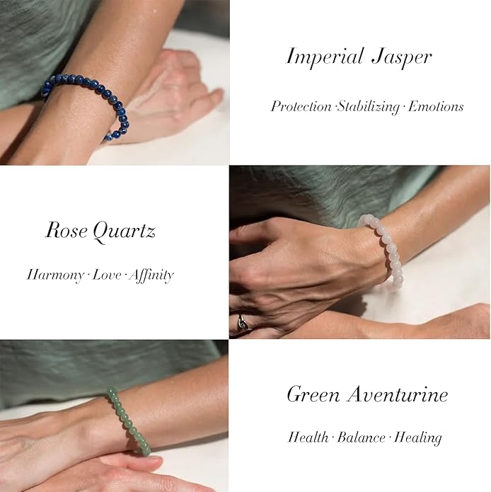 16PCS Natural Crystal Bracelets for Women Men - 8mm Semi-Precious Gemstone Beaded Bracelets, Round Gemstones Stretch Bracelet, Yoga Bracelets Jewelry Gifts