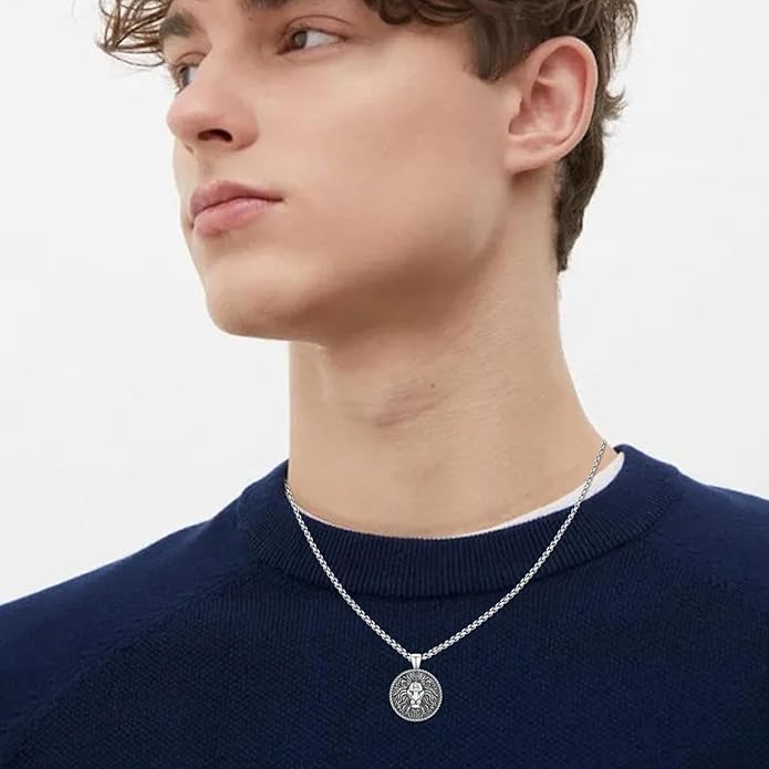 Cuoka Lion Necklace for Men Women S925 Sterling Silver King Retro Punk Gothic Hip Hop Rock Animal Lion Head Pendant Charm Jewelry Chain Necklace Viking Protection Amulet Necklaces