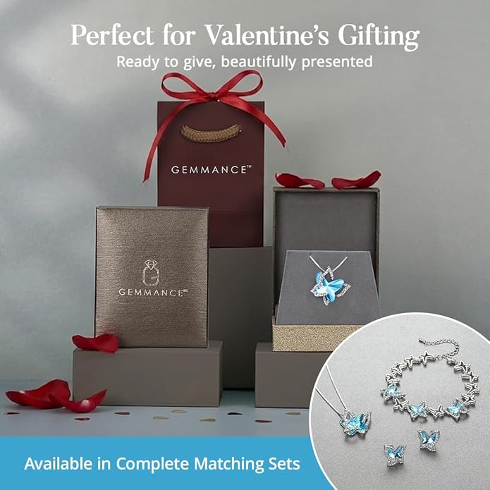 Valentine's Day Gift Butterfly Birthstone Crystal Necklace, Silver Tone with 18”+2” Chain, Necklace for Mother’s Day Anniversary Birthday Gifts for Women and Daughter