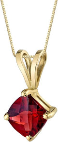 PEORA 14K Solid Yellow Gold Red Garnet Pendant for Women, Natural Gemstone Classic Solitaire, 1 Carat Cushion Cut, 6mm, Sparkling V-Day Gift, Women Gift Ideas w/Jewelry Box