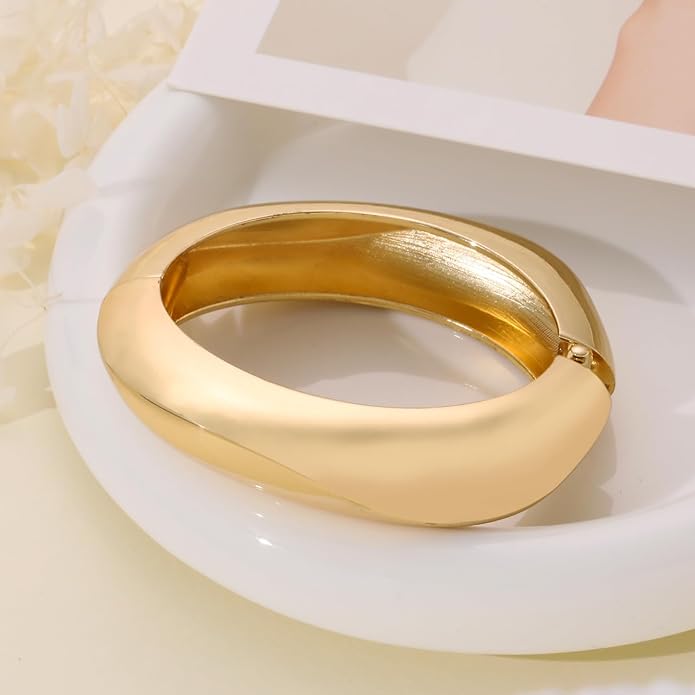 Chunky Gold Bangles Bracelets for Women Gold Cuff Bracelet Set Waterproof Non Tarnish Stack Bracelet for Women Gifts