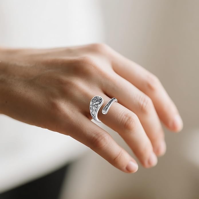 URONE Hummingbird/Bee/Scorpion/Moon Phase Spoon Ring Sterling Silver Thumb Ring Vintage Jewelry Gifts for Women