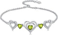 Birthstone Charm Link Bracelet 925 Sterling Silver Rose/Heart/Mom Bracelet with 12 Months Birthstone Mother's Day Gift Jewelry Gifts for Women,Chain Length 7"+2" Extend