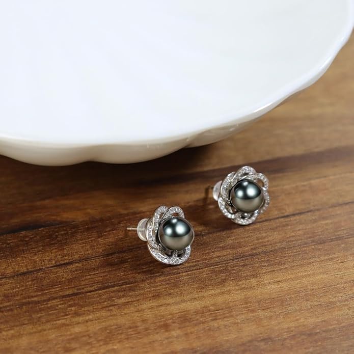 Gifts for Women- Tahitian Black-Pearl-Earrings-Gift for Wife Wedding Birthday Anniversary-Mom Her Mothers Day Valentines Day Christmas-18K Gold Plated Sterling Silver Pearl Earring Fine Jewelry