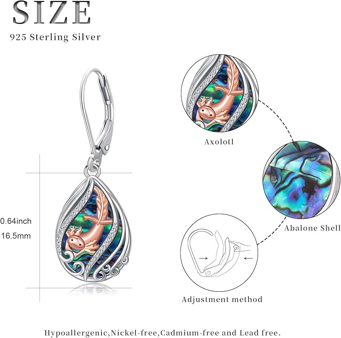 Animal Earrings 925 Sterling Silver Abalone Shell Dangle Drop Earrings Leverback Earrings Cute Animal Jewelry Gifts for Women Girlfriend