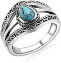 Boho Turquoise Ring for Women Sterling Silver Western Style Statement Ring Bohemian Jewelry Gifts
