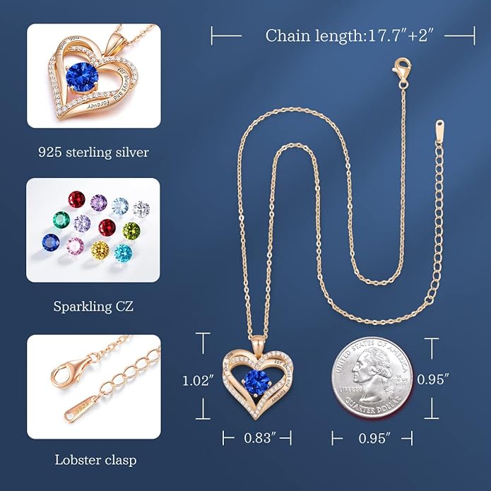 CDE Valentine's Day Gift Forever Love Heart Necklaces for Women, Wedding Anniversary, Birthday Mothers Christmas Day Gifts for Mom, Mother, Wife, S925 Silver Jewelry with Birthstone Pendant