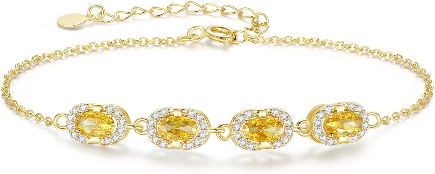 Birthstone Bracelets for Women, Gold Trendy Dainty Link Bracelet Jewelry Birthday Christmas Day Gifts for Women Girlfriend Friend Her Mom Wife