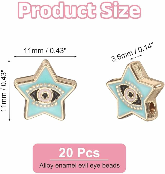MECCANIXITY 20 Pcs Star Evil Eye Beads Colorful Flat Loose Spacer Evil Eye Charms for DIY Bracelet Earrings Necklace Crafts Jewelry Making, Sky Blue