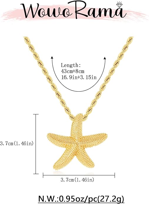 WOWORAMA Gold Necklace for Women Boho Spiral Conch Shell Necklace Starfish Necklace Vintage Ocean Sea Shell Choker Pendant Necklace Adjustable Summer Beach Jewelry