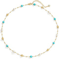 Created Turquoise Necklace for Women 14K Gold Plated Beaded Heart Choker Boho Necklaces Handmade Beach Summer Everyday Western Jewelry Gifts
