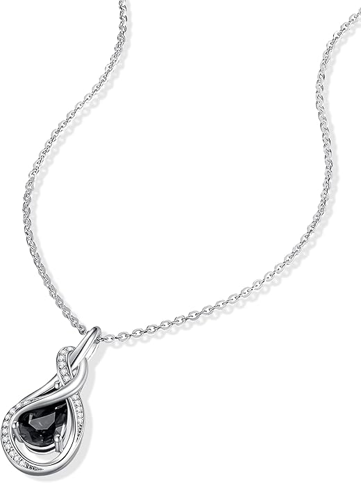 FANCIME TimelessTie Birthstone Necklace for Women White Gold Plated Sterling Silver Ribbon Design Jewelry Knot Pendant Fine Jewelry Gemstone Birthday Graduation Anniversary Valentines Day Gifts for Women Wife Mother Her