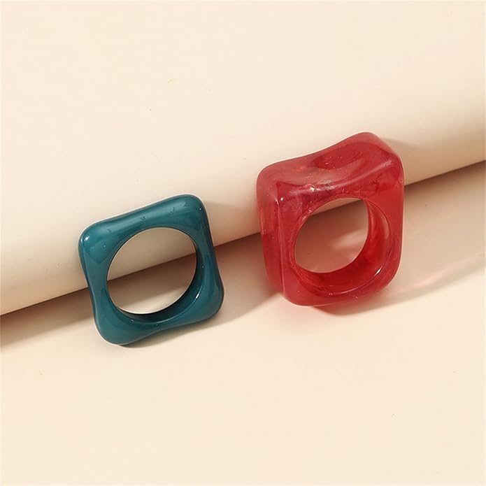 Multicolor Resin Chunky Rings for Women,Acrylic Plastic Rin Knuckle Finger Cute Trendy Aesthetic Y2k Statement Ring Vintage Simple Geometric Rings Jewelry