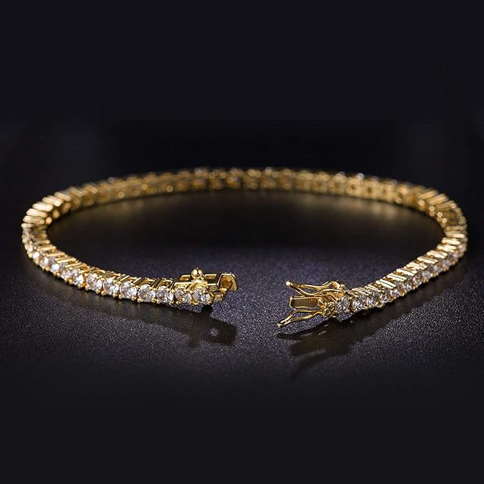 Gemsme 18K Gold Plated 3.0 Cubic Zirconia Classic Tennis Bracelet for Women and Men 6 Inch