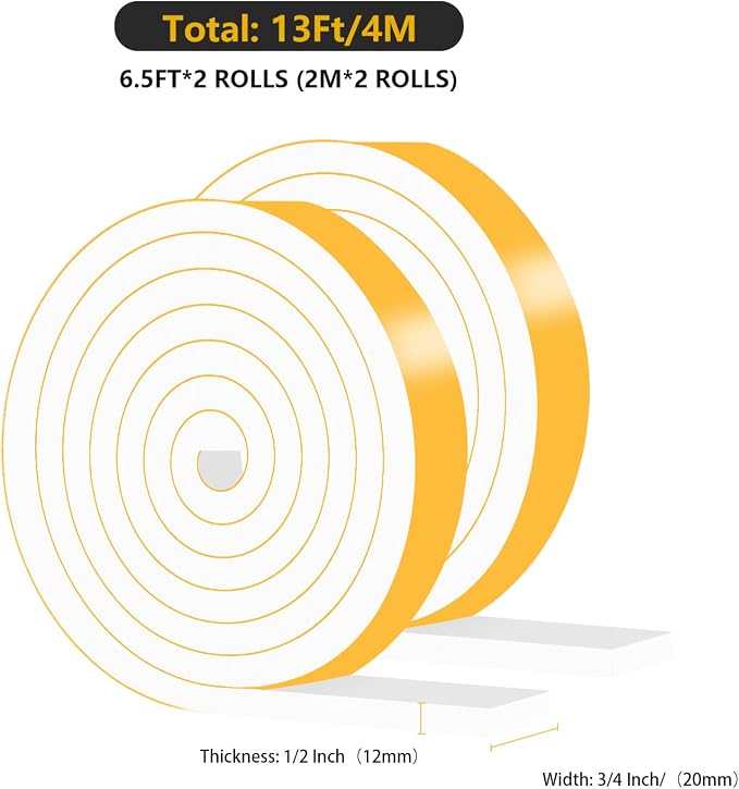 Door Seal Strip, High Density CR Insulation Tape, 1/2 in x 1/2 in x 26Ft | - Image 2