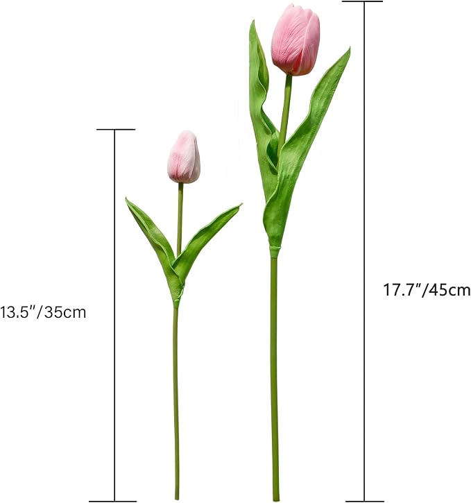 Mandy's 6pcs Artificial Light Pink Tulips | 17.7 Inch Lifelike PU Tulips Faux - Image 2