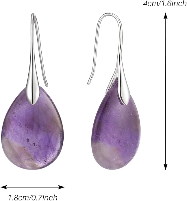 SELOVO Agate Teardrop Stone Grey Drop Earrings Fishhook Dangle Earrings for Women