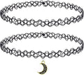 BodyJ4You 2PC Tattoo Choker Necklace - 90s Choker Necklace Women - 2000s Y2K Black Chokers Rainbow Choker - Butterfly Ying Yang Unicorn Rainbow Charms - Stretchy Elastic Necklace