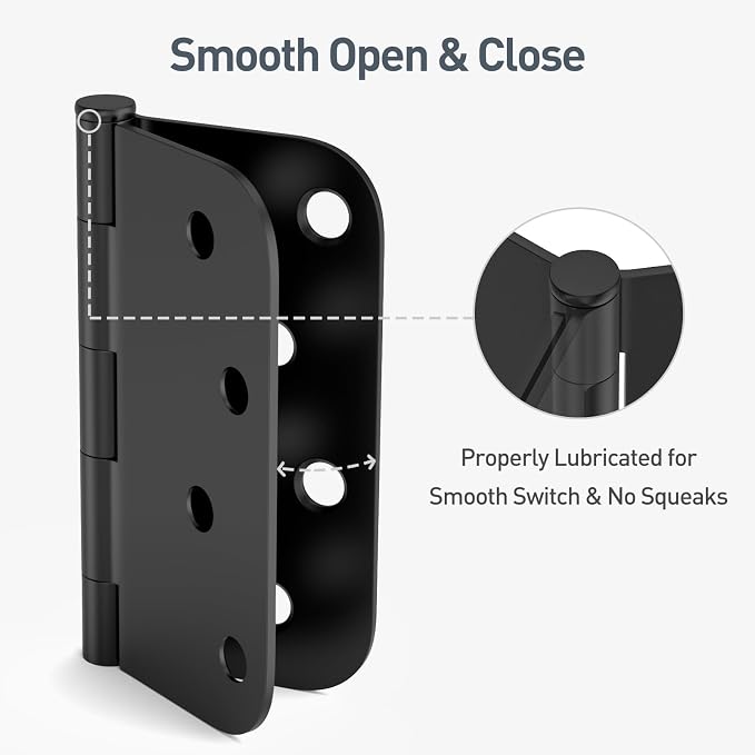 HOSOM 6 Pack Heavy Duty Door Hinges, Matte Black Door Hinges 4X 4 Inch - Image 6