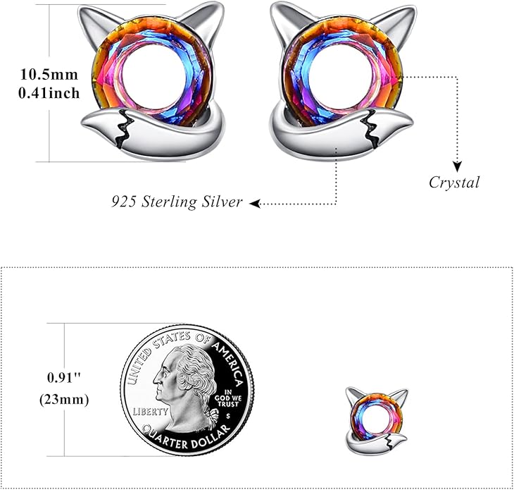 KINGWHYTE Fox Earrings 925 Sterling Silver Animals Earrings Cute Crystal Fox Stud Earrings Hypoallergenic Earrings Birthday Christmas Jewelry Gifts for Women