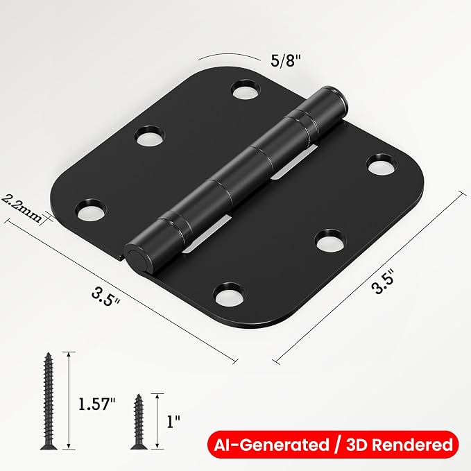 TDCHINGES Rounded Matte Black Door Hinges 3.5 Inch 5/8" Lasting No Squeak | 18 - Image 6