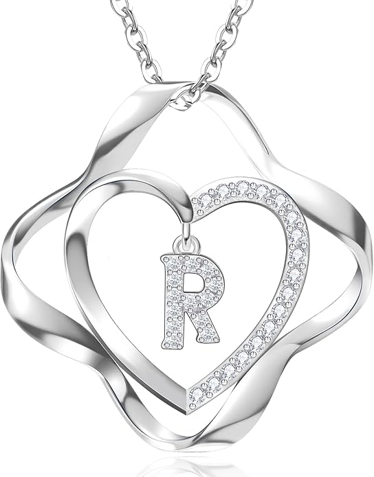 RIVIKO Valentines Day Gifts for Her-Love Knot Initial Necklace,925 Sterling Silver Letter Pendant Necklaces,Personalized Alphabet Jewelry Christmas Birthday Gifts for Women Wife Mom Friend
