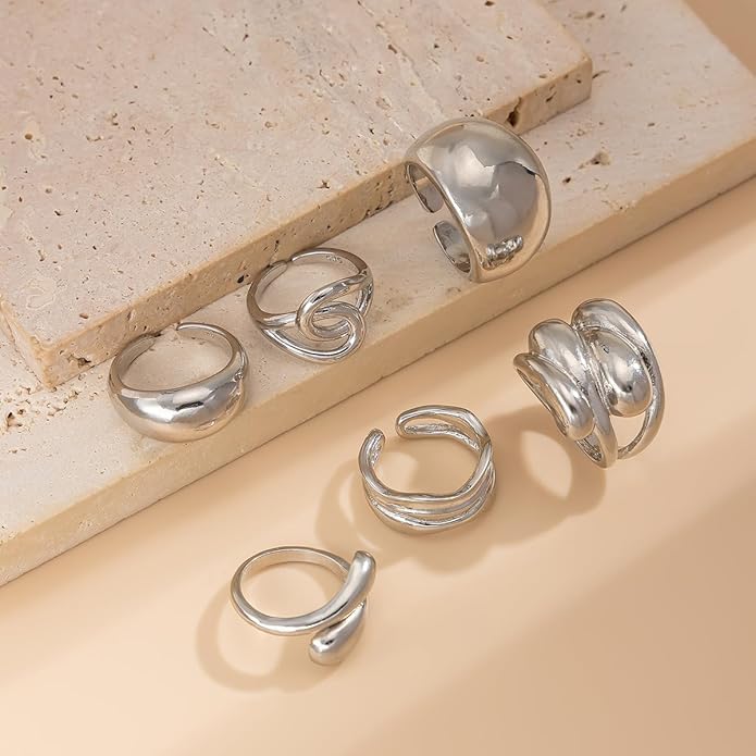 Sora Tuki Rings for Women Chunky Rings Set Adjustable Stackable Ring for Women Bold Thick Statement Ring Trendy Chunky Jewelry