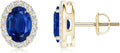 ANGARA Natural Blue Sapphire Earrings for Women | Prong-Set Oval Blue Sapphire Stud Earrings with Diamond Halo in 14K Solid Gold/Platinum | September Birthday, Anniversary, Gemstone Jewellery Gift