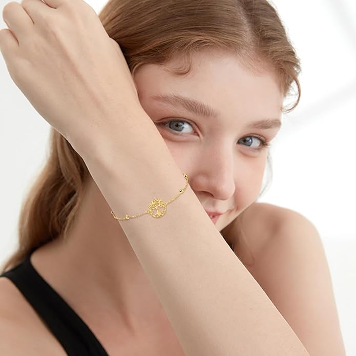 KECHO 14k Yellow Gold Butterfly/Dragonfly/Frog/Sunflower/Daisy/Tree of life/Moon/Clover Bracelet Anklet for Women