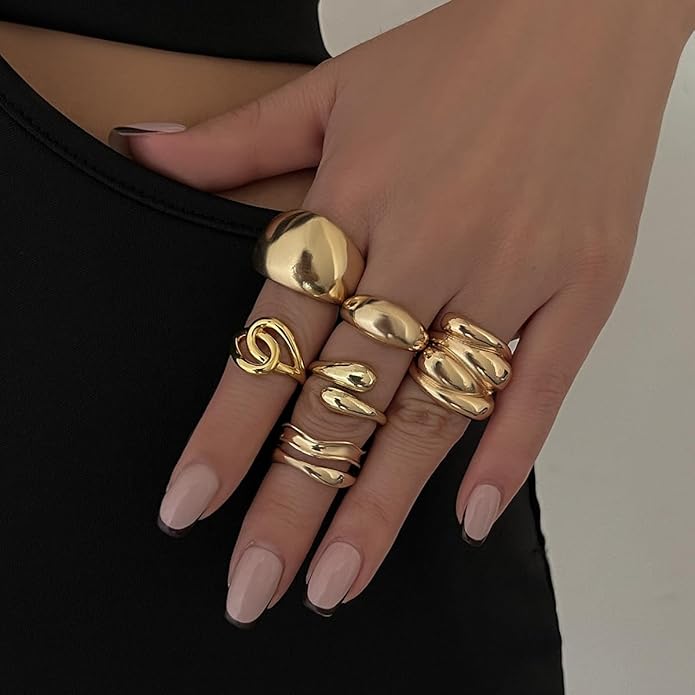 Sora Tuki Rings for Women Chunky Rings Set Adjustable Stackable Ring for Women Bold Thick Statement Ring Trendy Chunky Jewelry