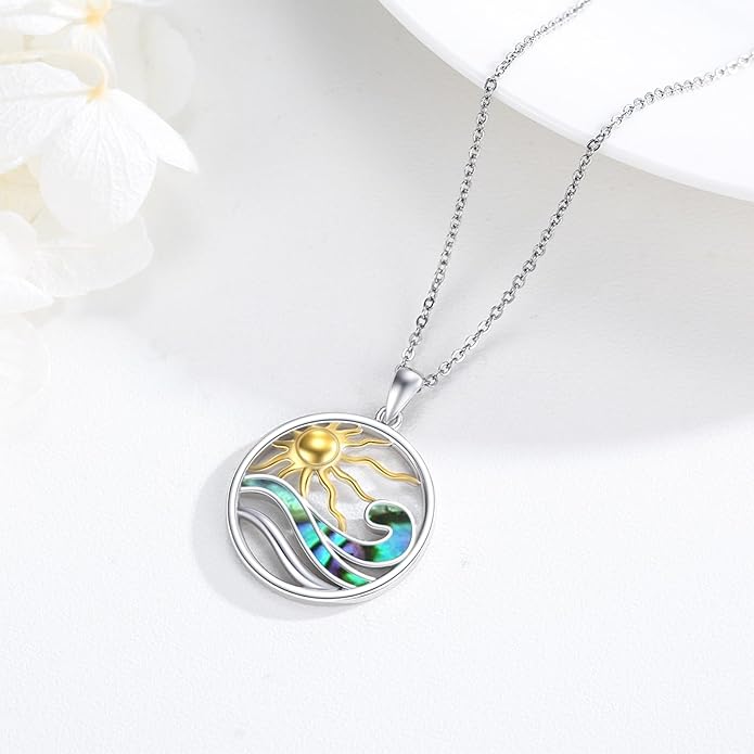 Midir&Etain Ocean Necklace 925 Sterling Silver Blue Opal Necklace Starfish/Flip Flop/Shark Pendant Beach Ocean Jewelry for Women