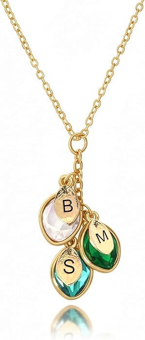MignonandMignon Birthstone Necklace for Grandma, Initial Necklaces for Women Personalized Jewelry for Women Birthstone Necklace, Grandkids Name Gifts for Mom Necklace Family, Unique – BSON-L-D